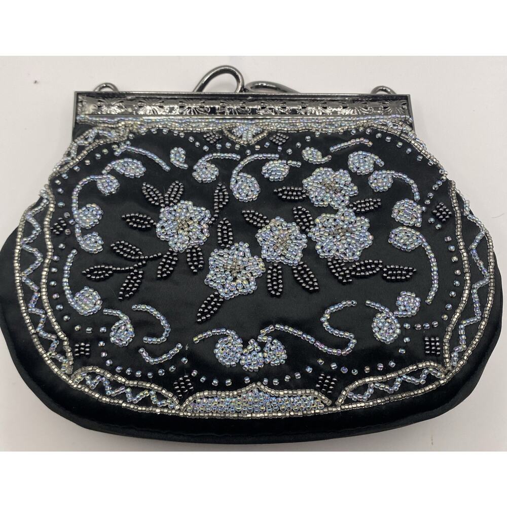 Beaded Shoulder Bag Lord & Taylor Black Evening Prom Party Fun Hippie